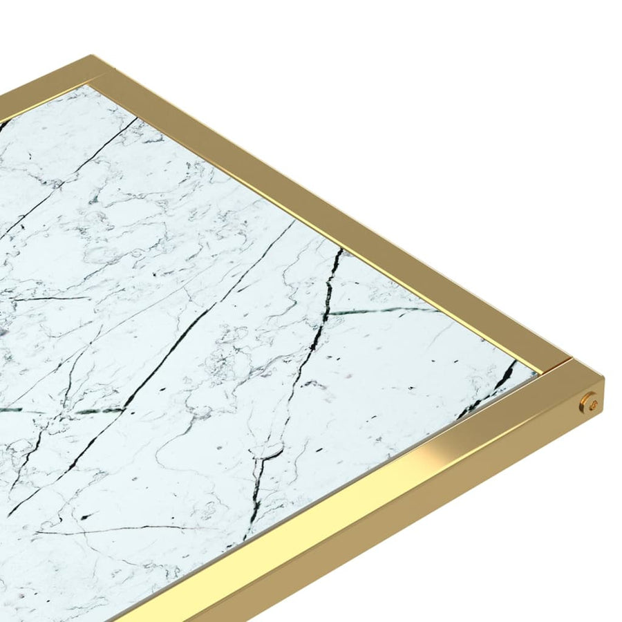 Computer Bijzettafel 50X35X65 Cm Gehard Glas Kleurig Goud en witmarmer
