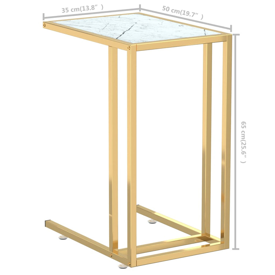 Computer Bijzettafel 50X35X65 Cm Gehard Glas Kleurig Goud en witmarmer