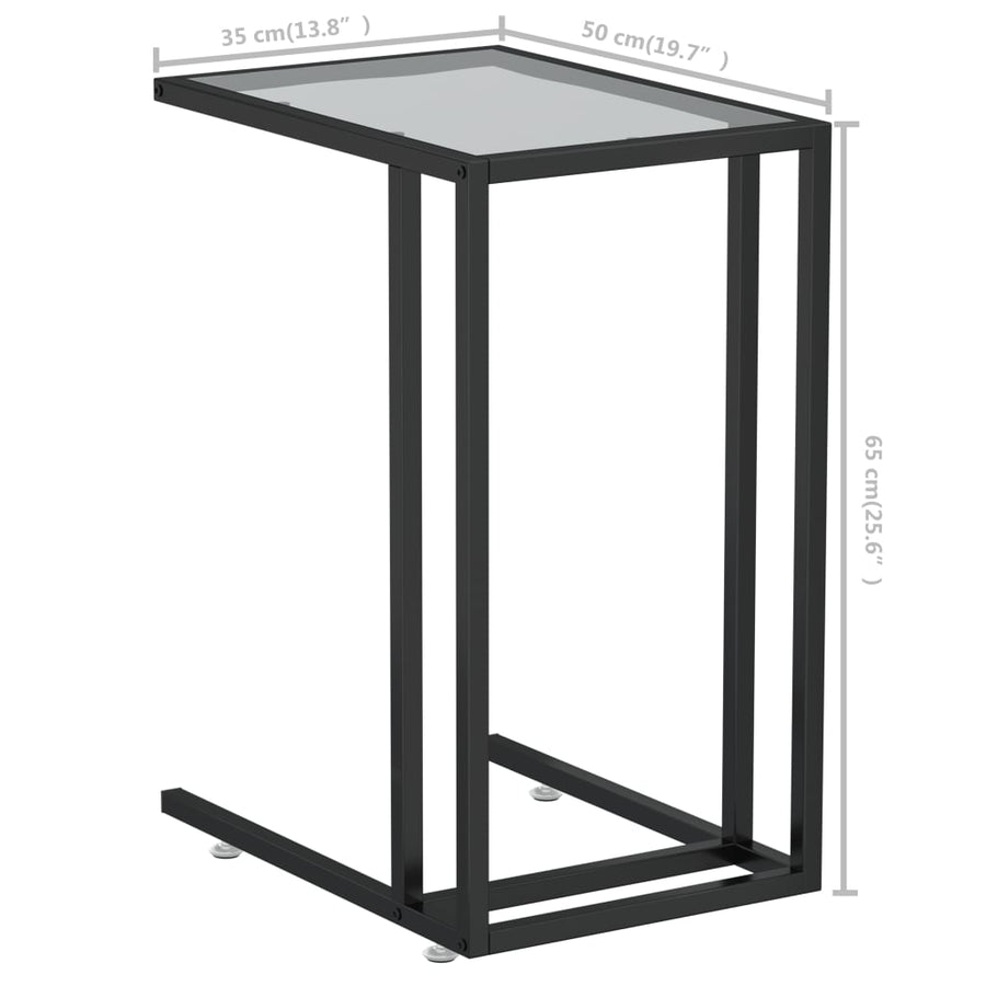 Computer Bijzettafel 50X35X65 Cm Gehard Glas Zwart en transparant