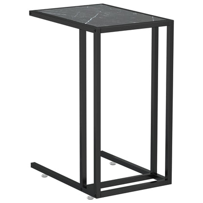 Computer Bijzettafel 50X35X65 Cm Gehard Glas Marmerkleurig Zwart en zwartmarmer