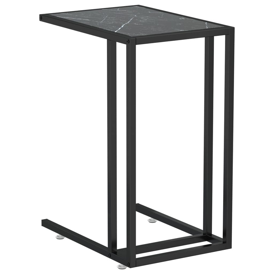 Computer Bijzettafel 50X35X65 Cm Gehard Glas Marmerkleurig Zwart en zwartmarmer