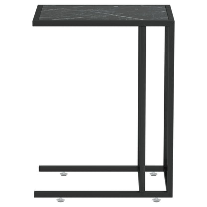 Computer Bijzettafel 50X35X65 Cm Gehard Glas Marmerkleurig Zwart en zwartmarmer
