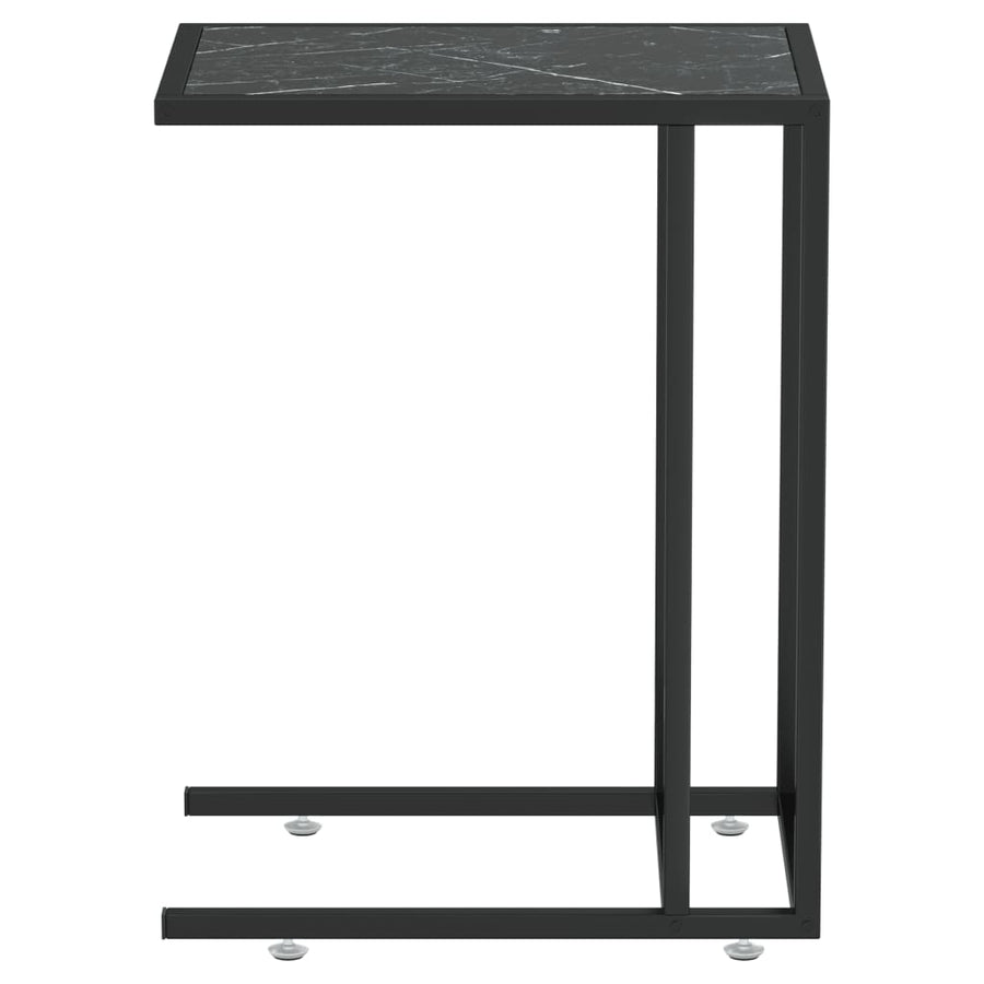 Computer Bijzettafel 50X35X65 Cm Gehard Glas Marmerkleurig Zwart en zwartmarmer