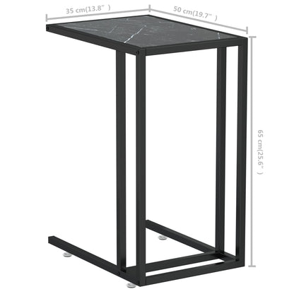 Computer Bijzettafel 50X35X65 Cm Gehard Glas Marmerkleurig Zwart en zwartmarmer