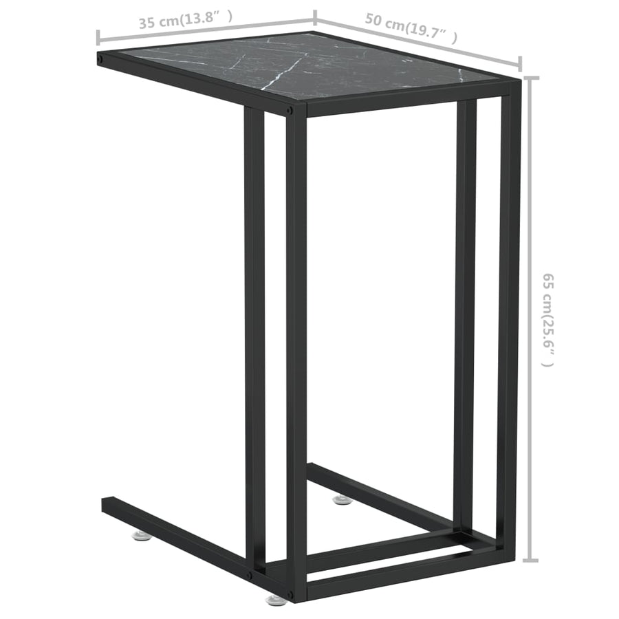 Computer Bijzettafel 50X35X65 Cm Gehard Glas Marmerkleurig Zwart en zwartmarmer