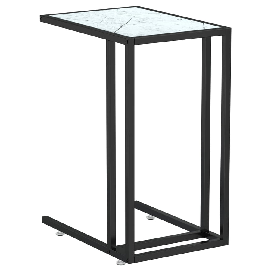 Computer Bijzettafel 50X35X65 Cm Gehard Glas Kleurig Zwart en witmarmer