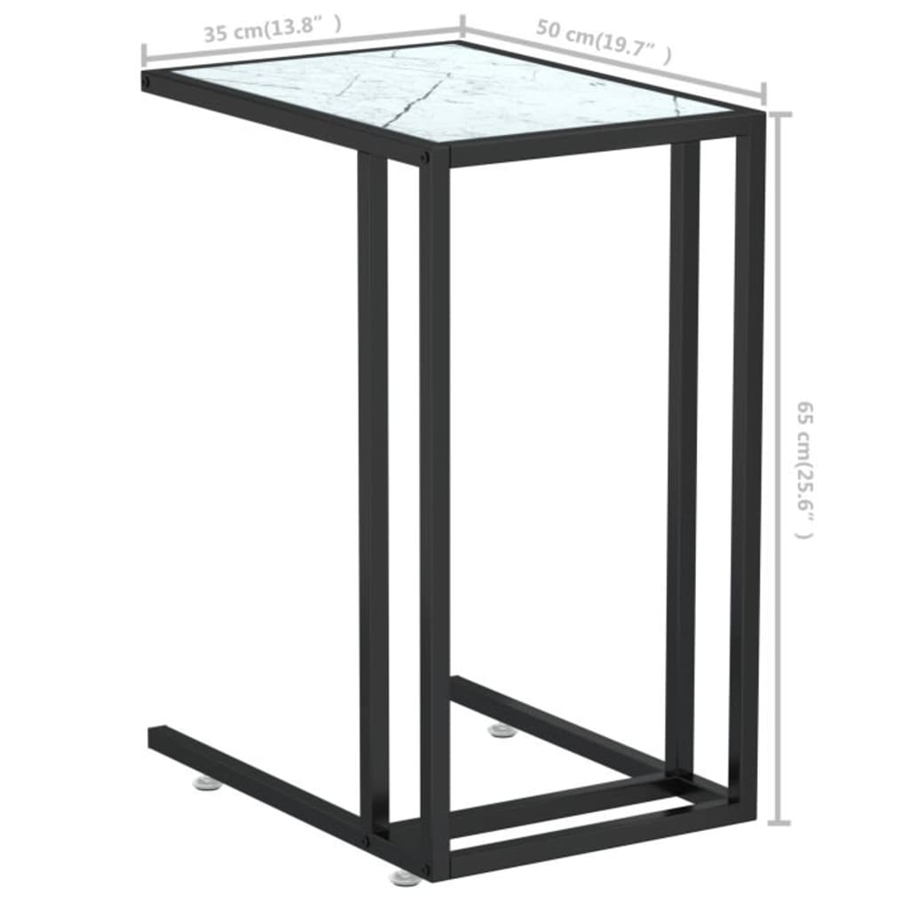 Computer Bijzettafel 50X35X65 Cm Gehard Glas Kleurig Zwart en witmarmer