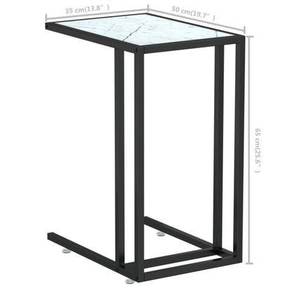 Computer Bijzettafel 50X35X65 Cm Gehard Glas Kleurig Zwart en witmarmer
