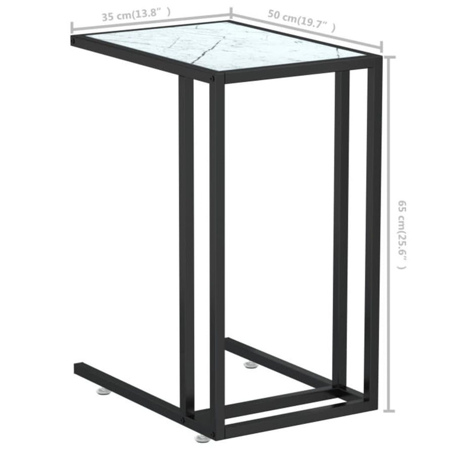 Computer Bijzettafel 50X35X65 Cm Gehard Glas Kleurig Zwart en witmarmer