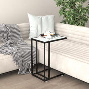 Computer Side Table 50x35x65 cm Tempered Glass White Marble Effect