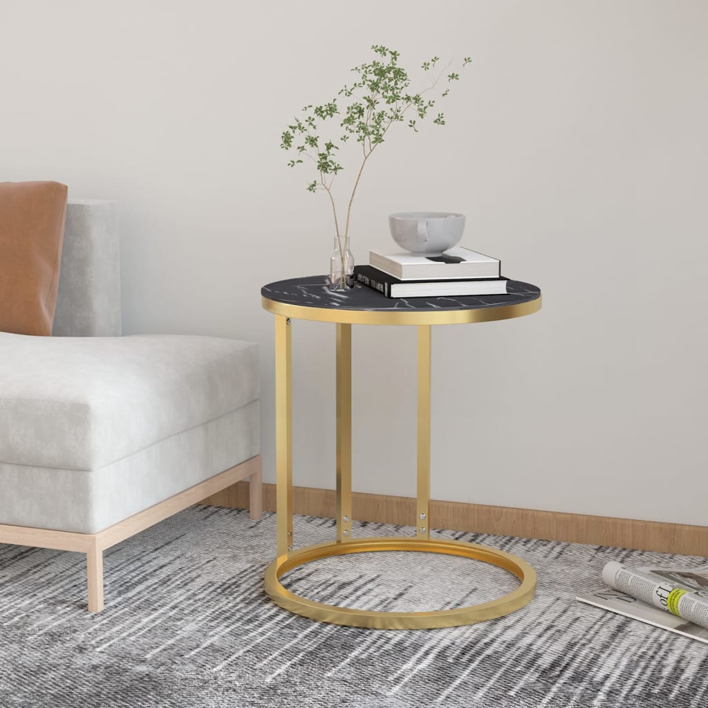 Bijzettafel 45 Cm Gehard Glas Kleurig En Goud en zwartmarmer
