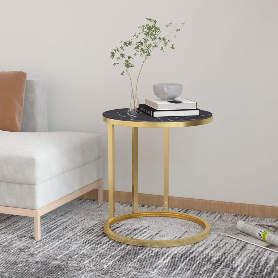 Bijzettafel 45 Cm Gehard Glas Kleurig En Goud en zwartmarmer