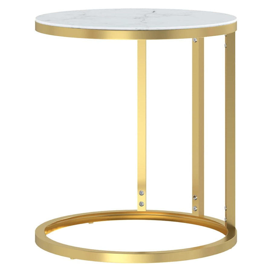 Bijzettafel 45 Cm Gehard Glas Kleurig En Goud en witmarmer