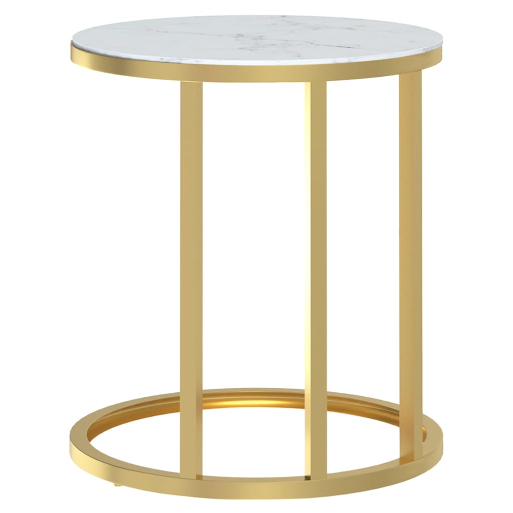 Bijzettafel 45 Cm Gehard Glas Kleurig En Goud en witmarmer