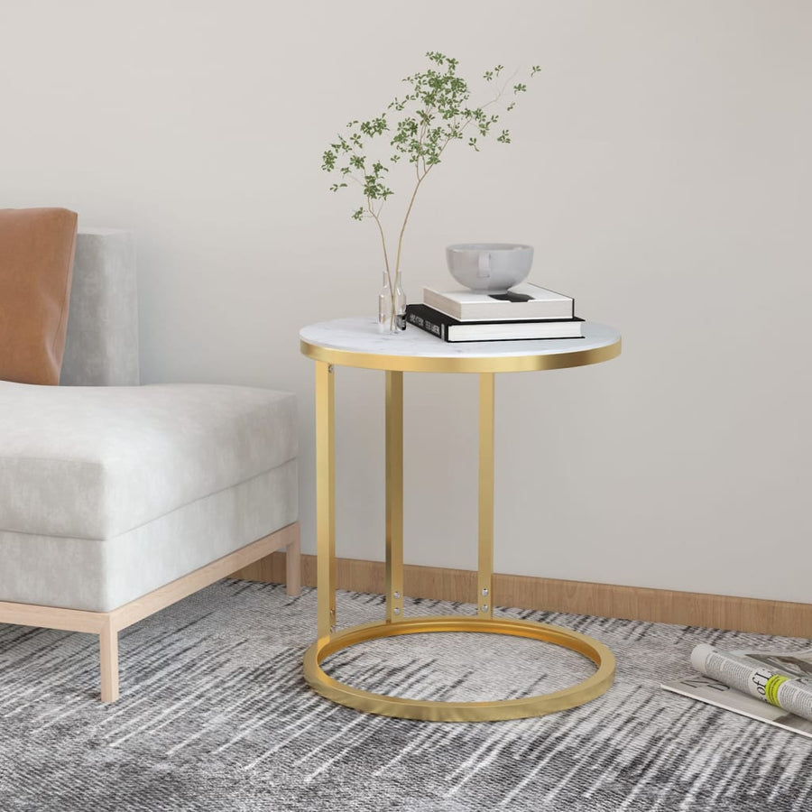 Bijzettafel 45 Cm Gehard Glas Kleurig En Goud en witmarmer