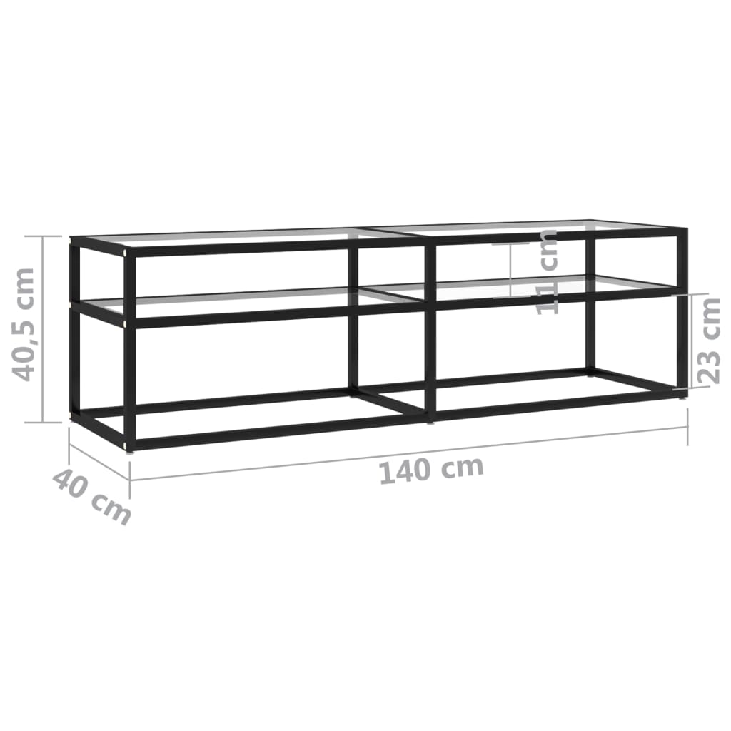 Tv-Meubel 40X40X40,5 Cm Gehard Glas 140 x 40 x 40.5 cm Zwart en transparant