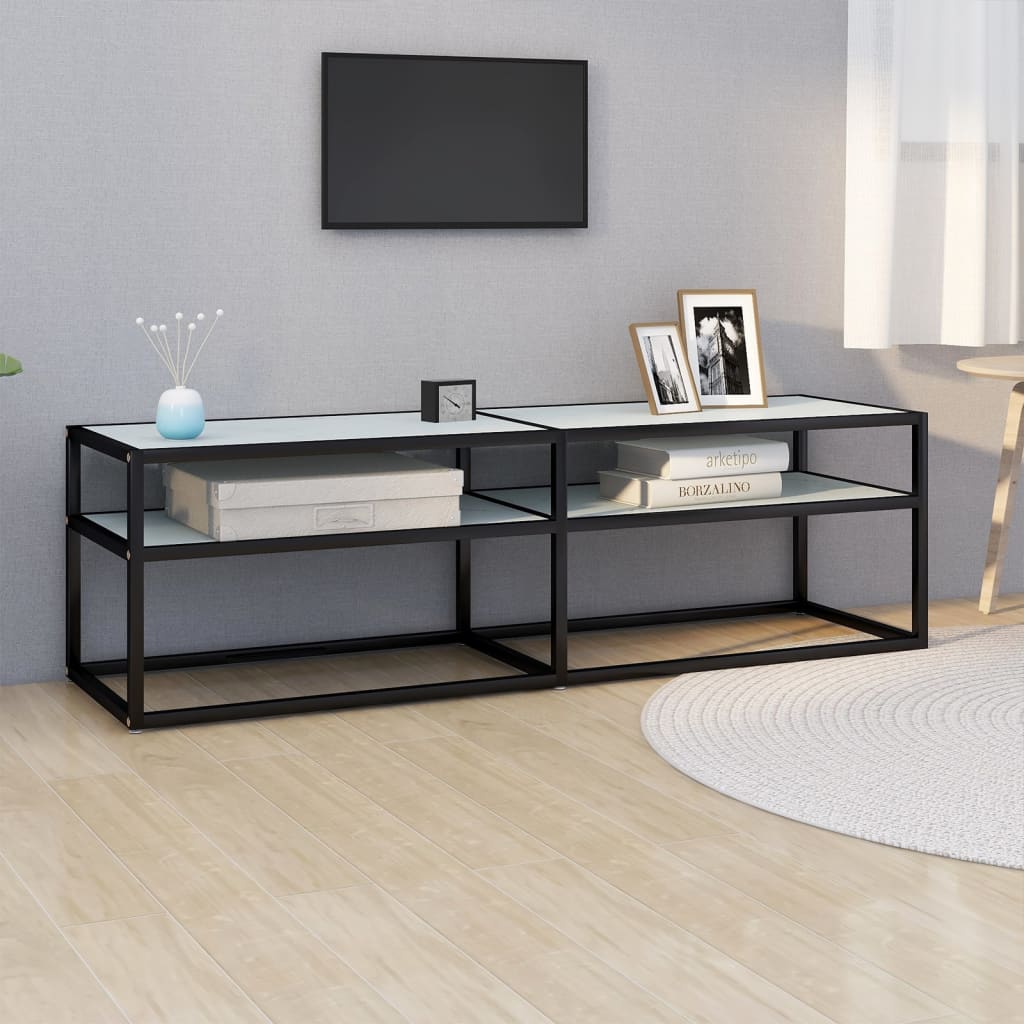 Tv-Meubel 140X40X40,5 Cm Gehard Glas Witmarmerkleurig 140 x 40 x 40.5 cm Zwart en witmarmer