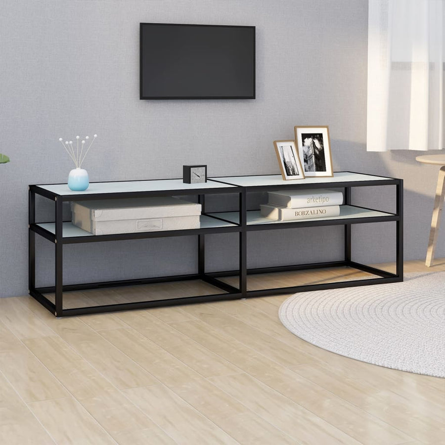 Tv-Meubel 140X40X40,5 Cm Gehard Glas Witmarmerkleurig 140 x 40 x 40.5 cm Zwart en witmarmer