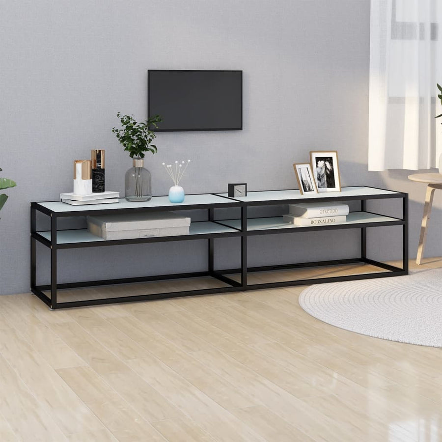 Tv-Meubel 180X40X40,5 Cm Gehard Glas Witmarmerkleurig 180 x 40 x 40.5 cm Zwart en witmarmer