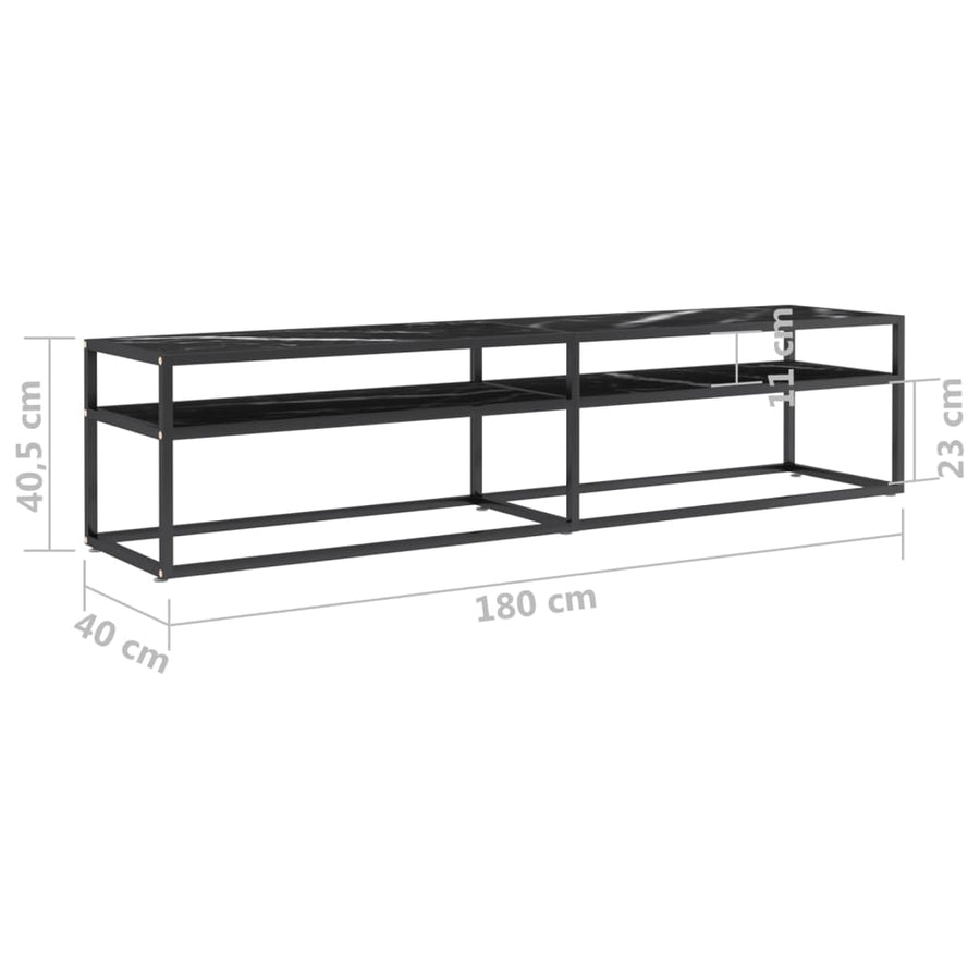 Tv-Meubel 180X40X40,5 Cm Gehard Glas Zwartmarmerkleurig 180 x 40 x 40.5 cm Zwart en zwartmarmer