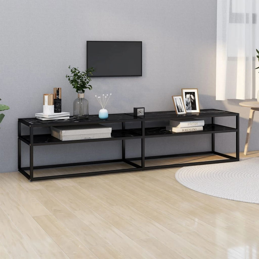 Tv-Meubel 180X40X40,5 Cm Gehard Glas Zwartmarmerkleurig 180 x 40 x 40.5 cm Zwart en zwartmarmer