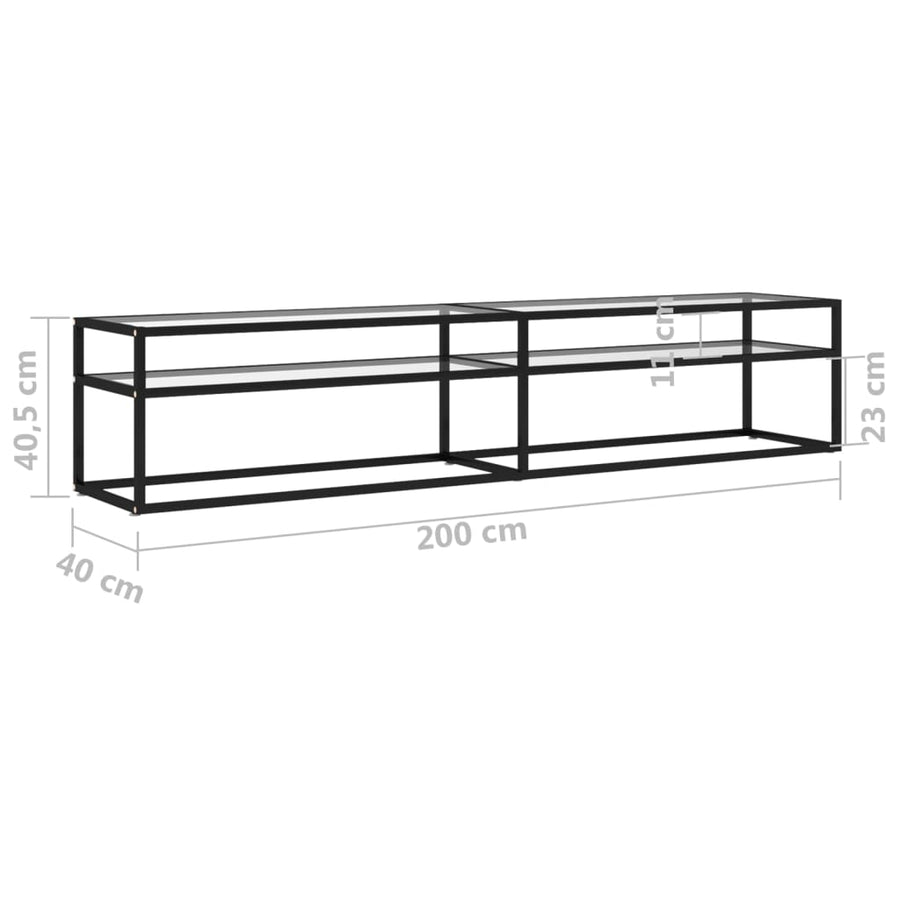 Tv-Meubel 200X40X40,5 Cm Gehard Glas 200 x 40 x 40.5 cm Zwart en transparant