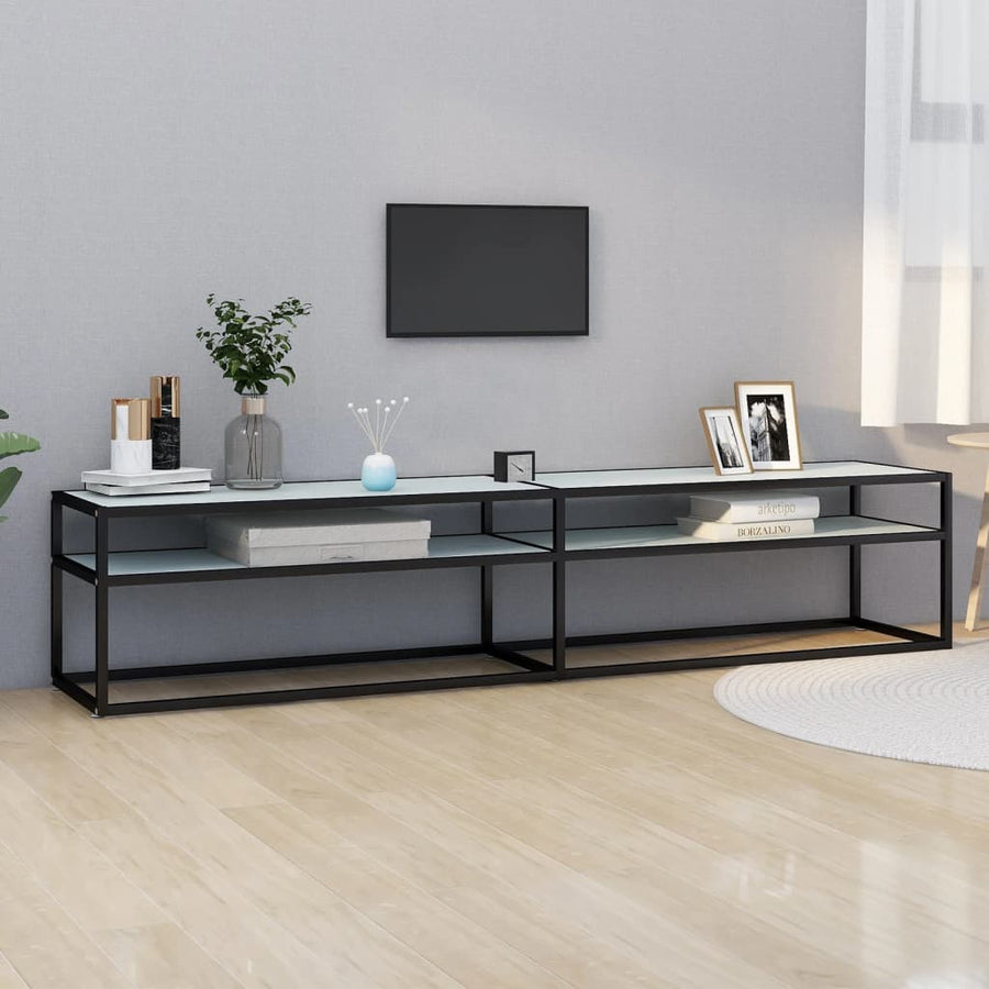 Tv-Meubel 200X40X40,5 Cm Gehard Glas Witmarmerkleurig 200 x 40 x 40.5 cm Zwart en witmarmer