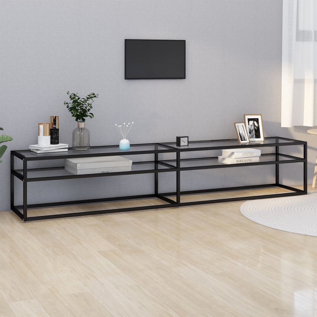 Tv-Meubel 220X40X40,5 Cm Gehard Glas 220 x 40 x 40.5 cm Zwart en transparant