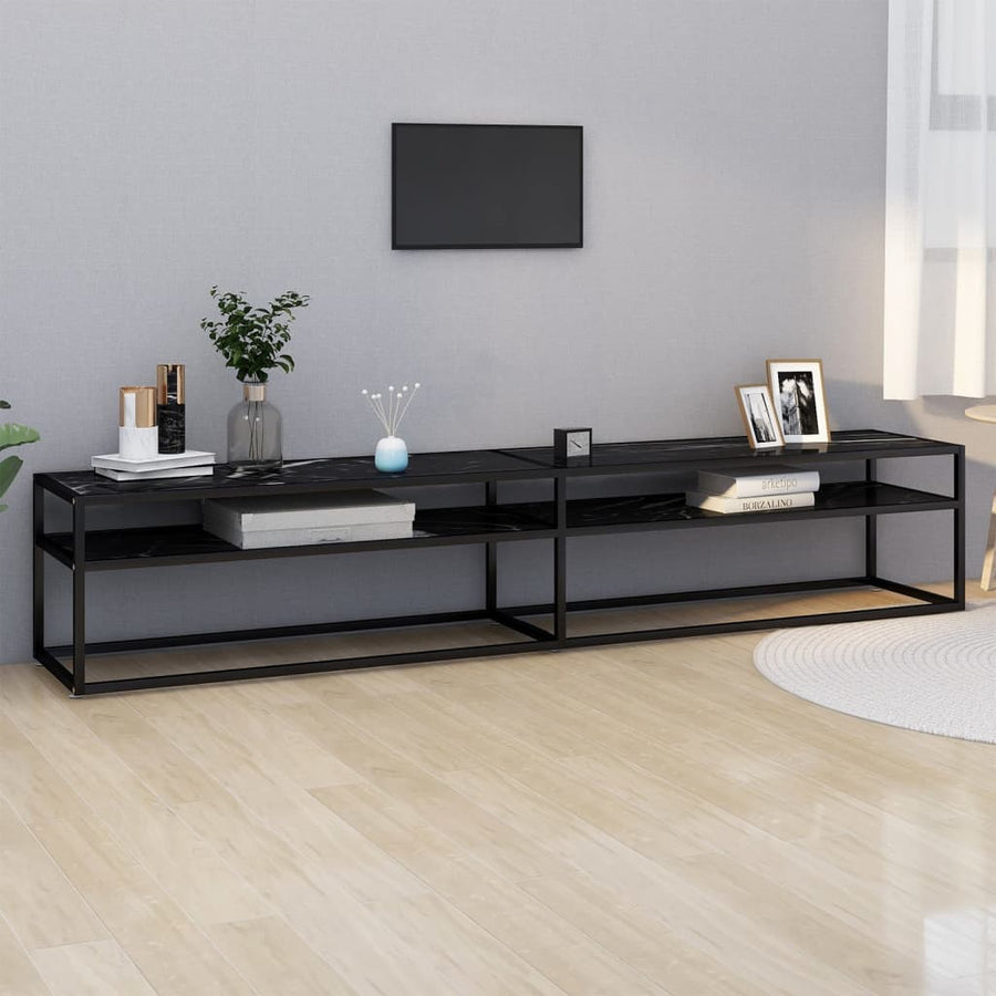 Tv-Meubel 220X40X40,5 Cm Gehard Glas Zwartmarmerkleurig 220 x 40 x 40.5 cm Zwart en zwartmarmer