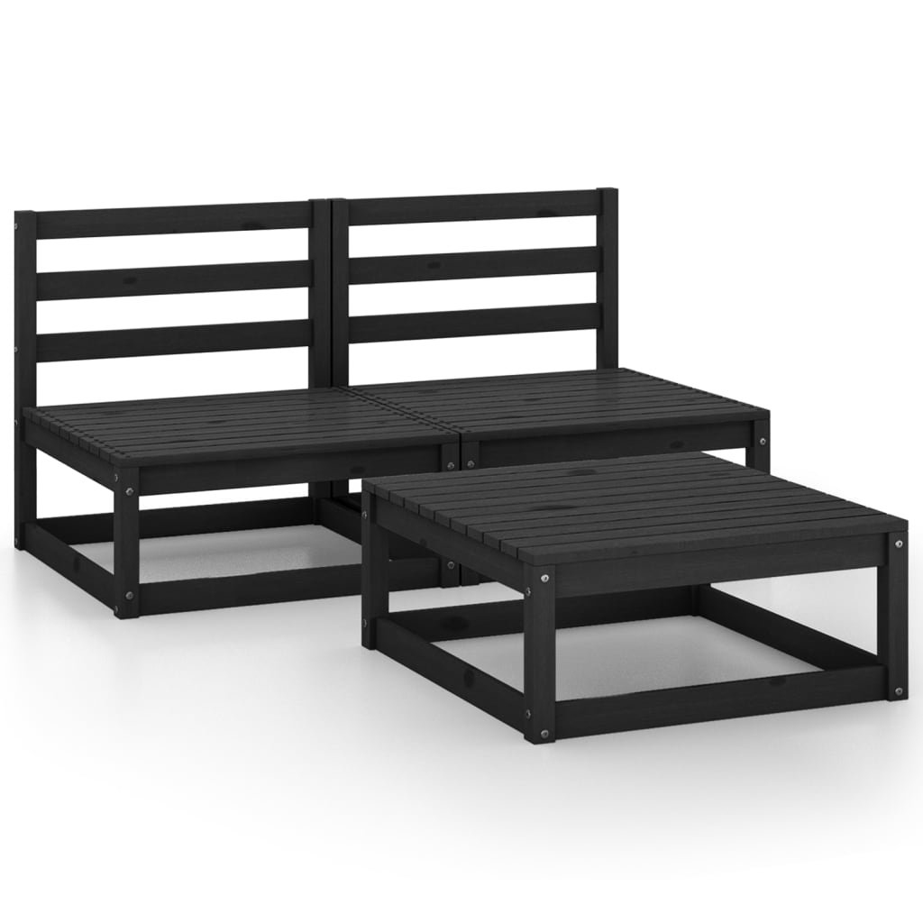 3-Delige Loungeset Massief Grenenhout Zwart