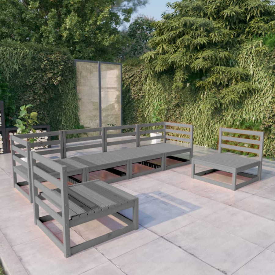 6-Delige Loungeset Massief Grenenhout Nee Grijs