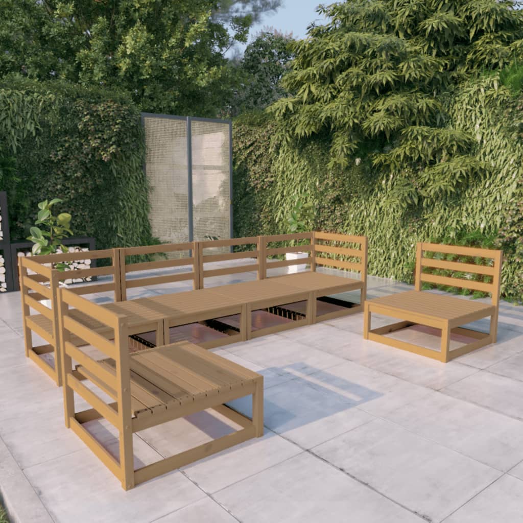 6-delige Loungeset massief grenenhout honingbruin