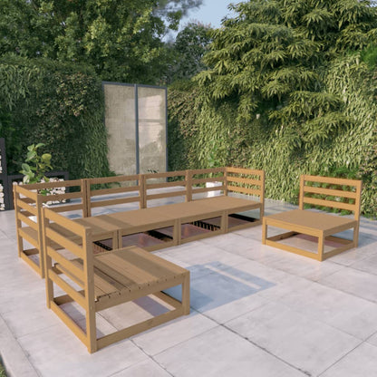 6-delige Loungeset massief grenenhout honingbruin