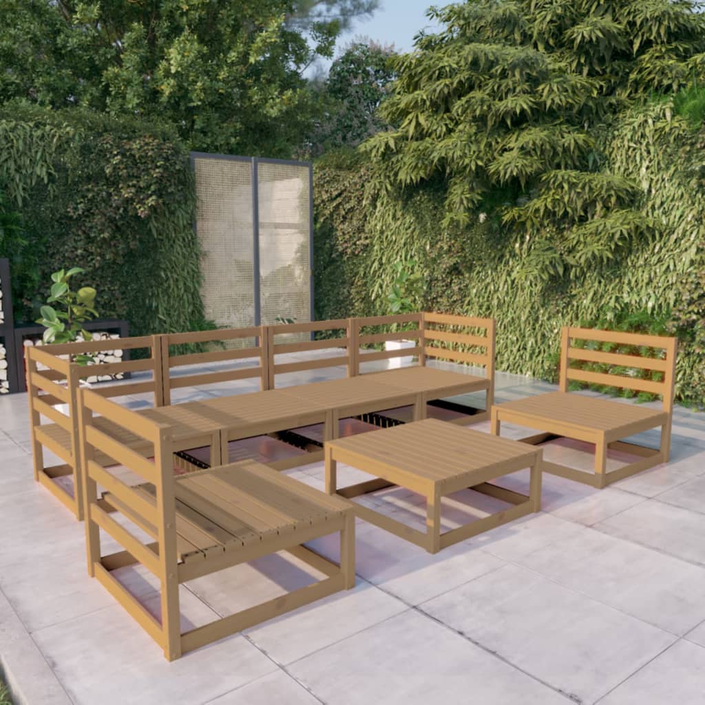 7-delige Loungeset massief grenenhout honingbruin