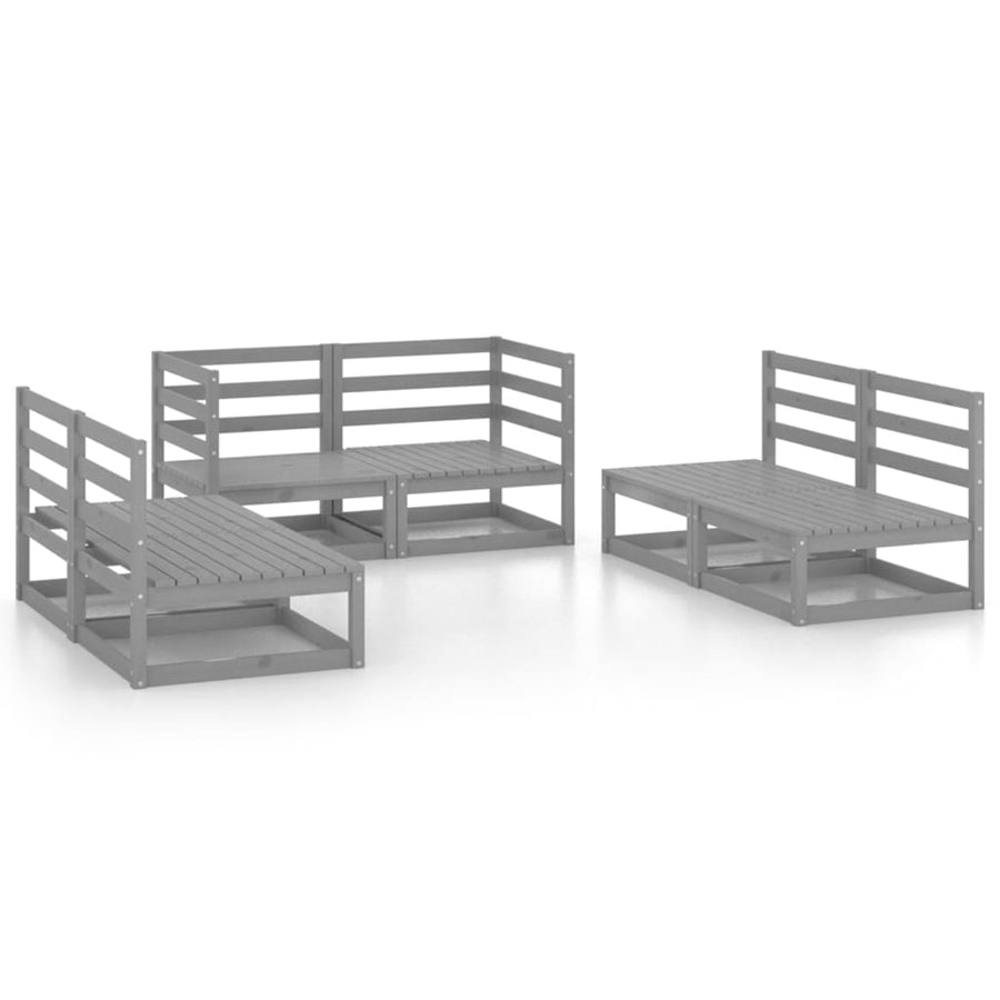6-Delige Loungeset Massief Grenenhout Nee Grijs