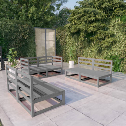 6-Delige Loungeset Massief Grenenhout Nee Grijs