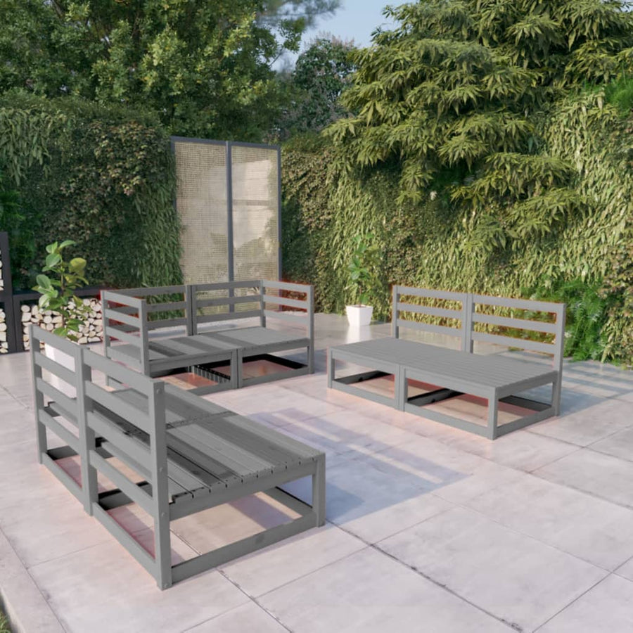 6-Delige Loungeset Massief Grenenhout Nee Grijs