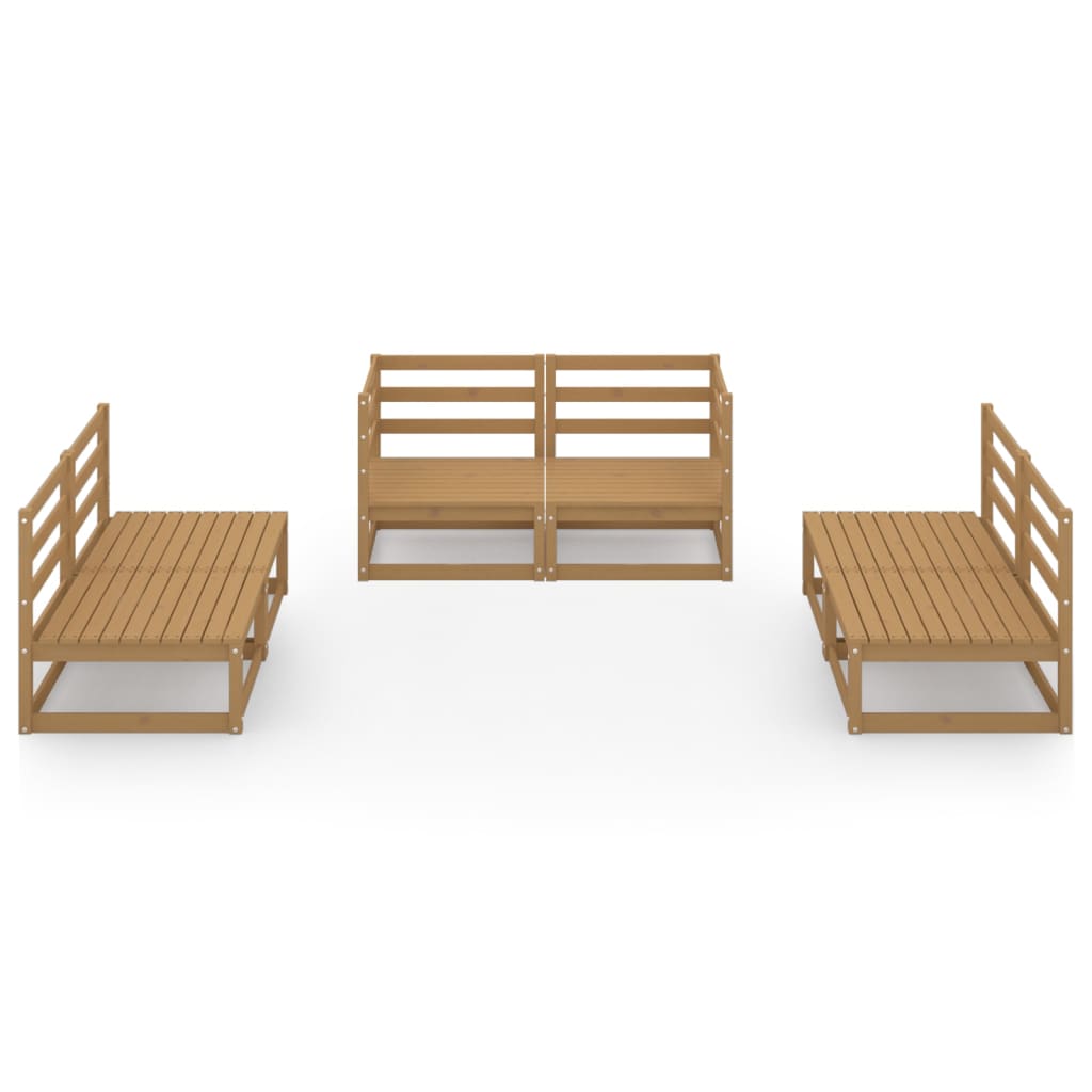 6-delige Loungeset massief grenenhout honingbruin