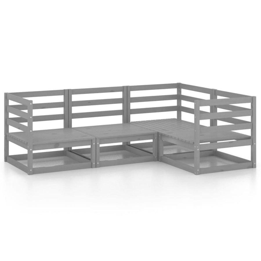 4-Delige Loungeset Massief Grenenhout Nee Grijs