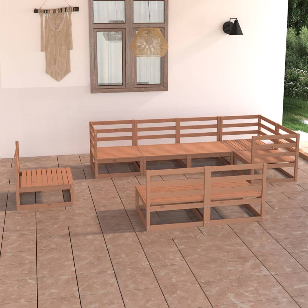 8-delige Loungeset massief grenenhout honingbruin