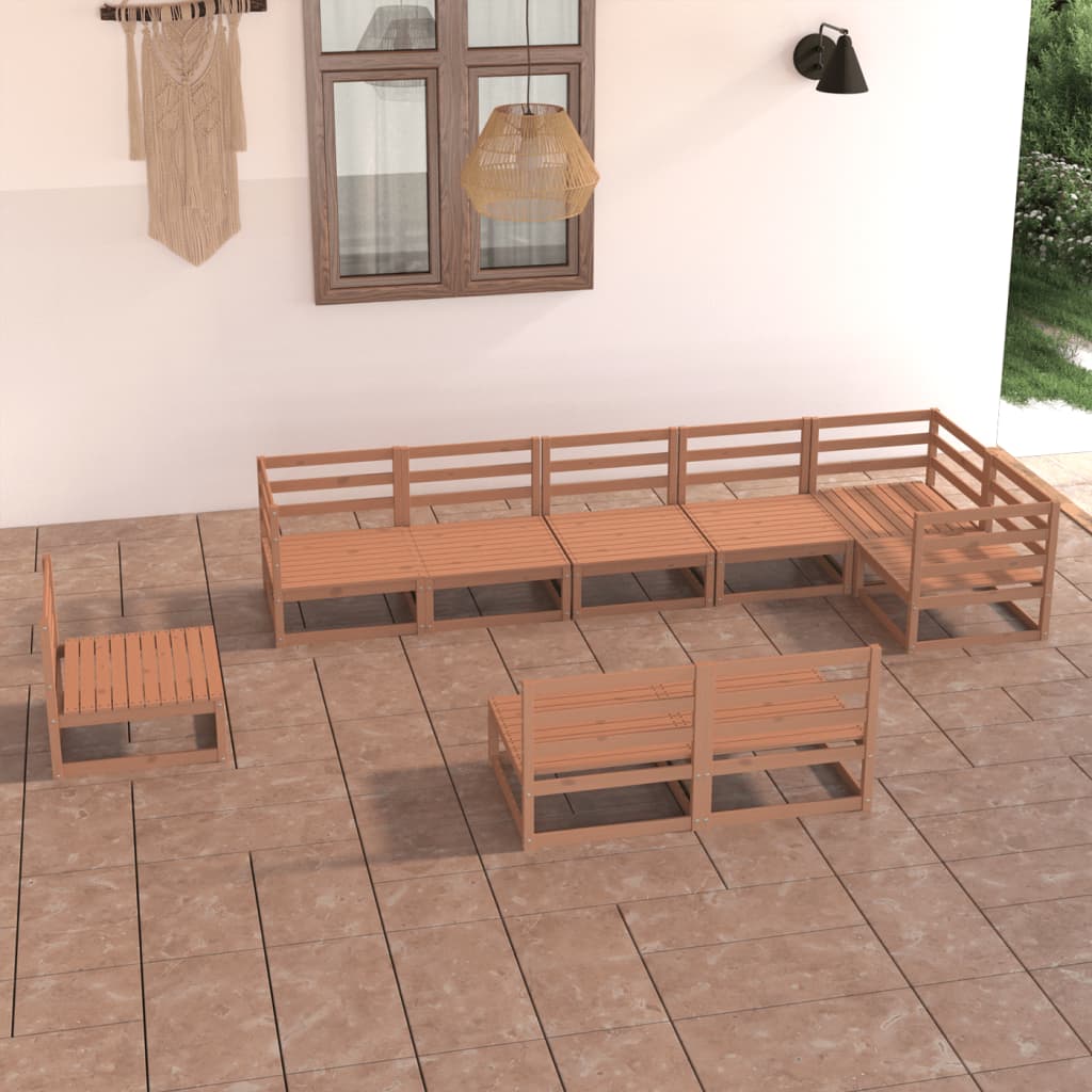 9-delige Loungeset massief grenenhout honingbruin