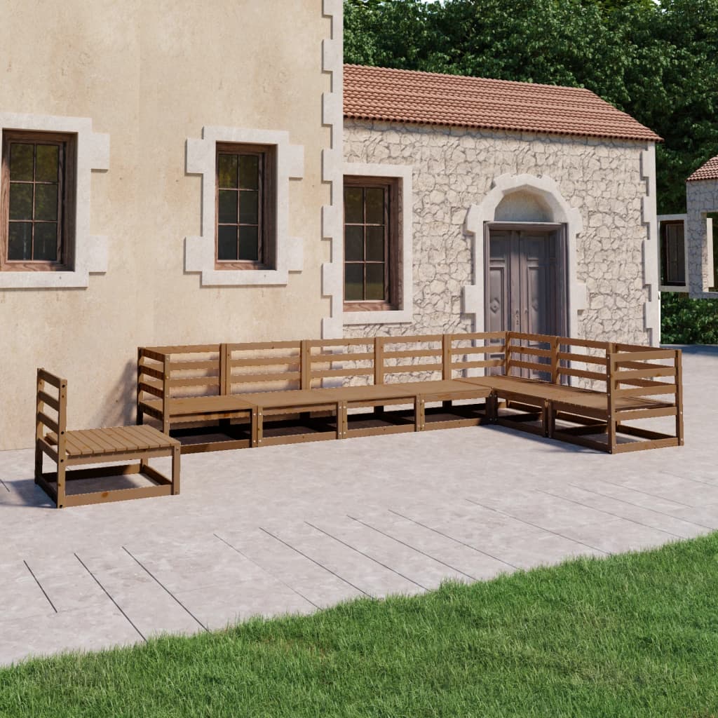 8-delige Loungeset massief grenenhout honingbruin