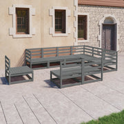 Loungeset 9-delig massief grenenhout grijs