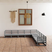 Loungeset 9-delig massief grenenhout grijs
