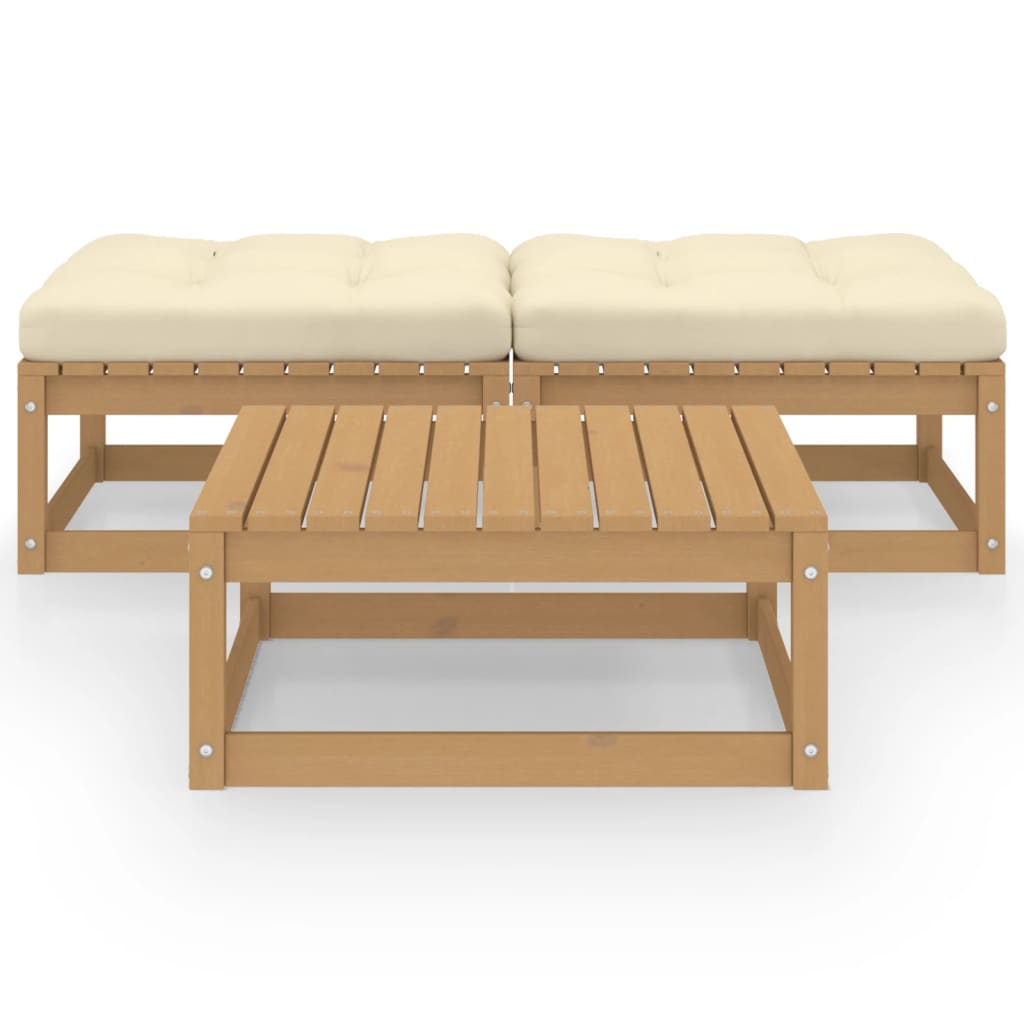 3-Delige Loungeset Met Kussens Massief Grenenhout Honingbruin