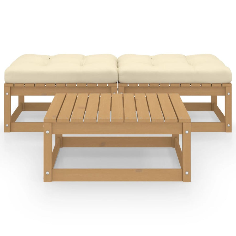 3-Delige Loungeset Met Kussens Massief Grenenhout Honingbruin