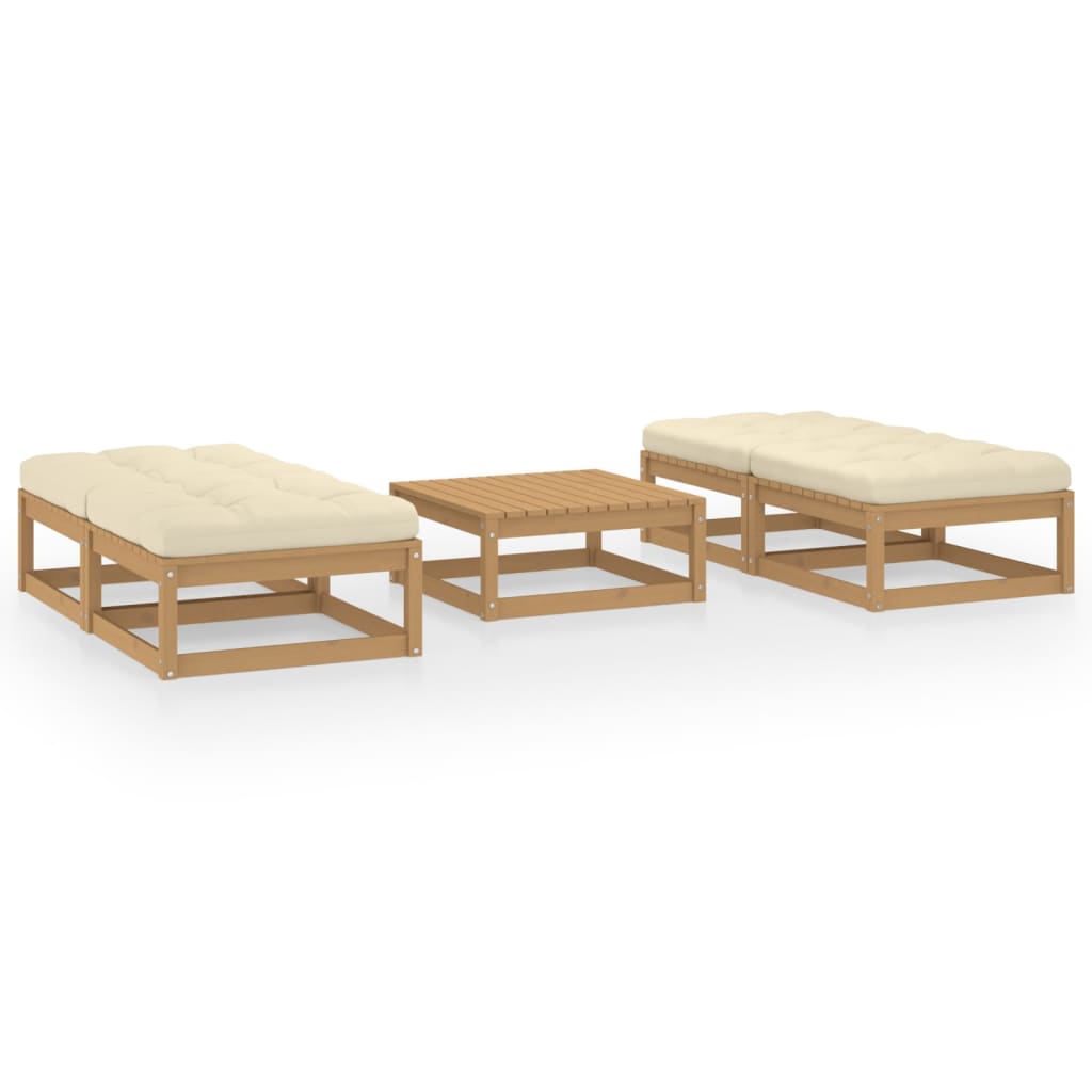 5-Delige Loungeset Met Kussens Massief Grenenhout Honingbruin