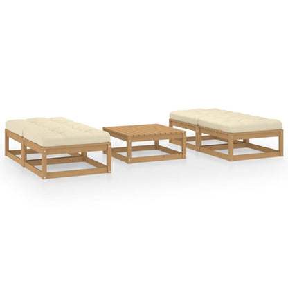 5-Delige Loungeset Met Kussens Massief Grenenhout Honingbruin