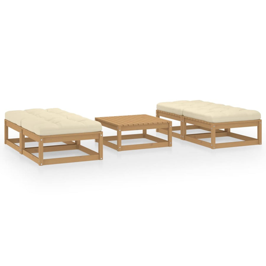5-Delige Loungeset Met Kussens Massief Grenenhout Honingbruin