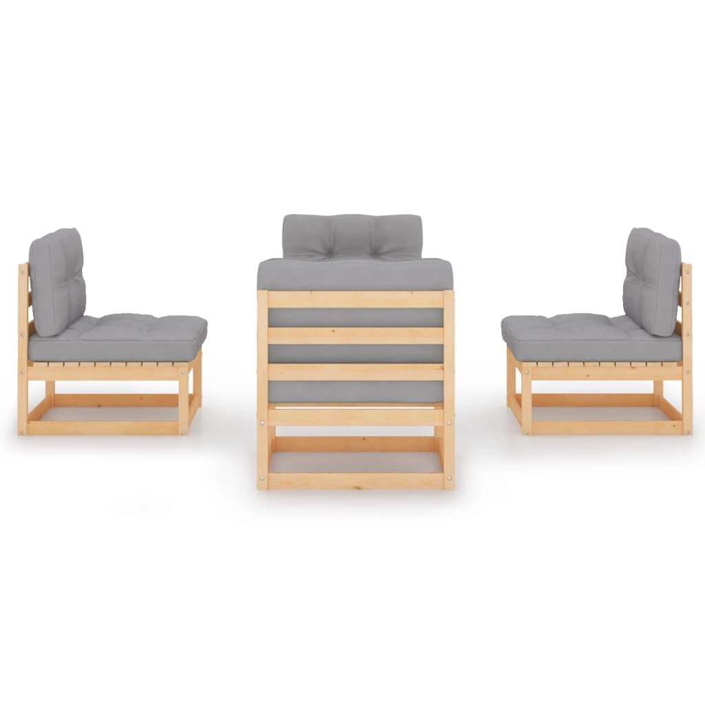 4-delige Loungeset met kussens massief grenenhout